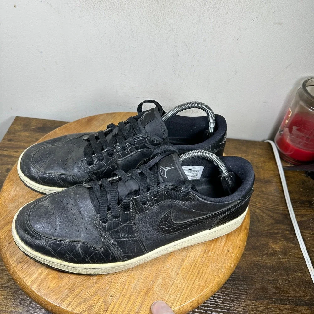 Jordan 1 Low Golf Triple Black Croc Leather Sneakers DD9315-003 Mens 11